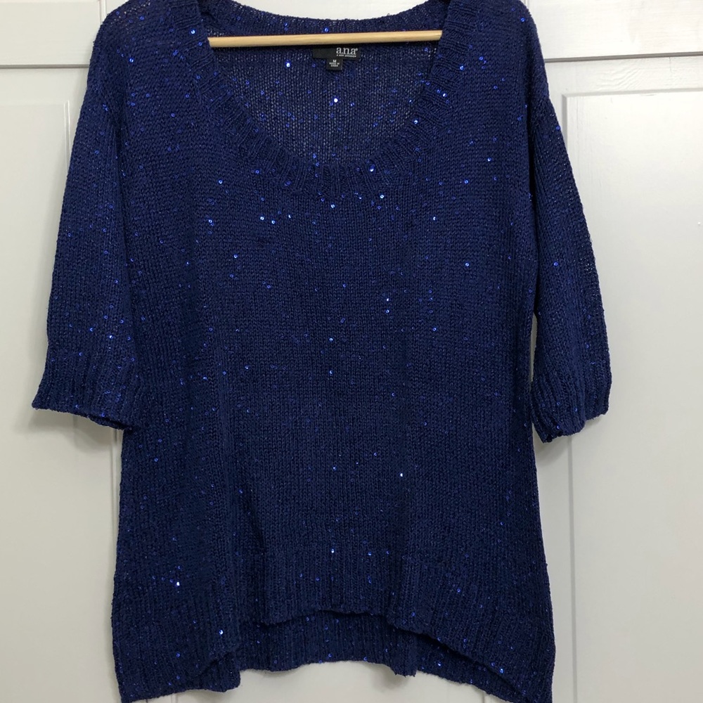 EUC Ana Navy Blue Holiday Open Knit Sweater - Picture 7 of 7
